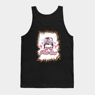 Pink Out Breast Cancer Football Bleached Leopard Messy Bun Tank Top